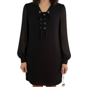 INC NWT Dress International Concepts Lace Up Cocktail Dress Long Sleeve Black